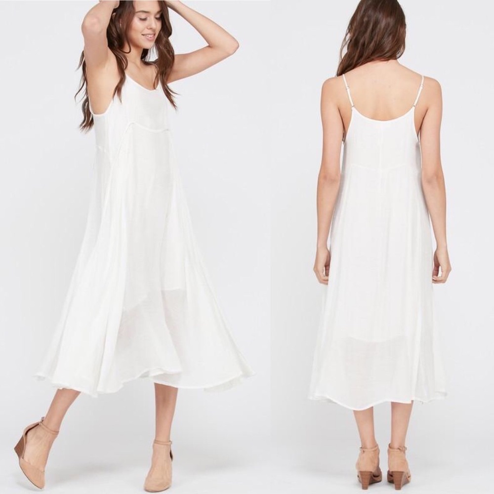 🎉HP🎉 Beige Crinkle Fabric Spaghetti Strap Midi Dress - Picture 3 of 3